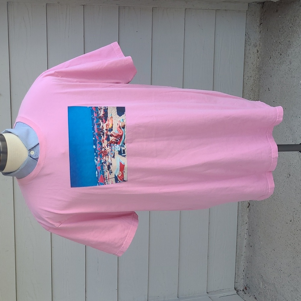 ROWING BLAZERS Pink Blue Beach Pattern Cotton‎ Mens XXL Graphic T Shirt